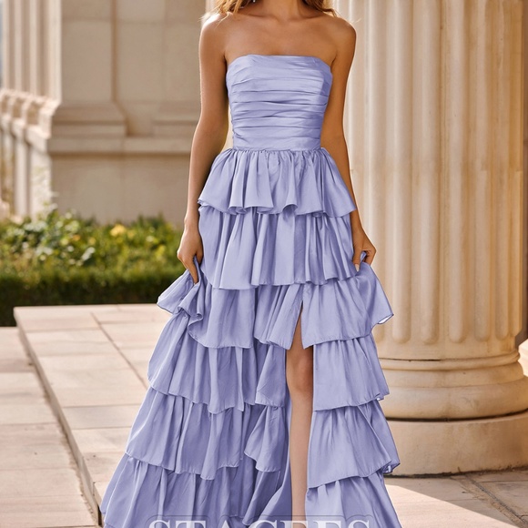 NEW Staces A-line Square Neckline Strapless Floor-Length Taffeta Prom Dress - Picture 3 of 10